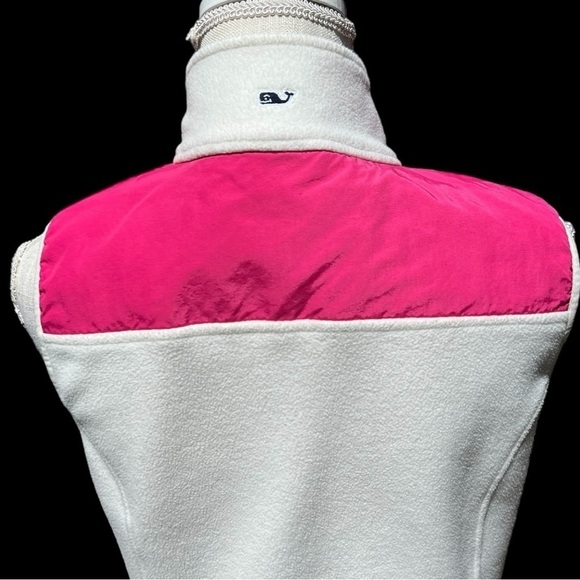 🌻Vineyard Vines White w Pink Accent Full-Zip Sweater Fleece Vest Size XS - Picture 9 of 13